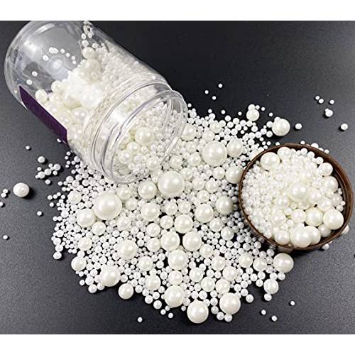 Edible Pearl Sugar Sprinkles White Candy 120g/ 4.2oz Baking Edible Cake Decorations Cupcake Toppers Cookie Decorating Ice Cream Toppings Celebrations Shaker Jar Wedding Shower Party Christmas Supplies