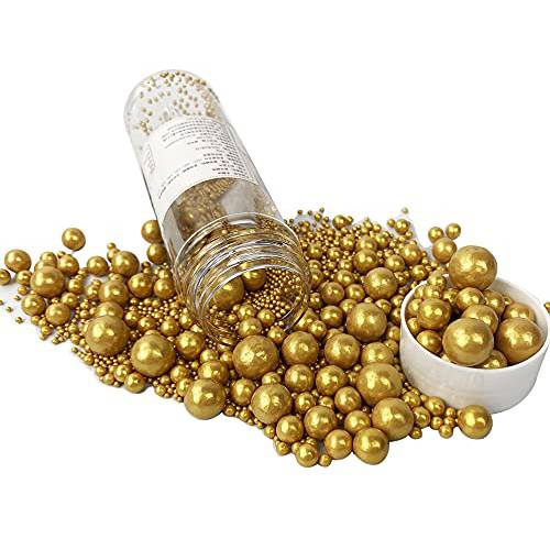 Edible Pearl Sugar Sprinkles Gold Candy 120g/ 4.2oz Christmas Baking Edible Cake Decorations Cupcake Toppers Cookie Decorating Ice Cream Toppings Celebrations Shaker Jar Wedding Shower Party Supplies (Gold)
