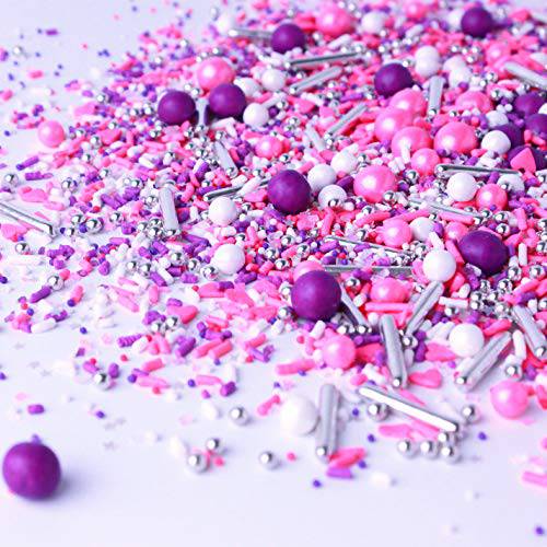 Hot Pink Purple White Sprinkles| Electric Love Sprinkles Mix| Wedding Bridal Shower Sprinkles| Ladies Valentines Day Sprinkles| Cake Cupcake Cookie Decorating Sprinkles| Ice Cream Candy Sprinkles, 4oz