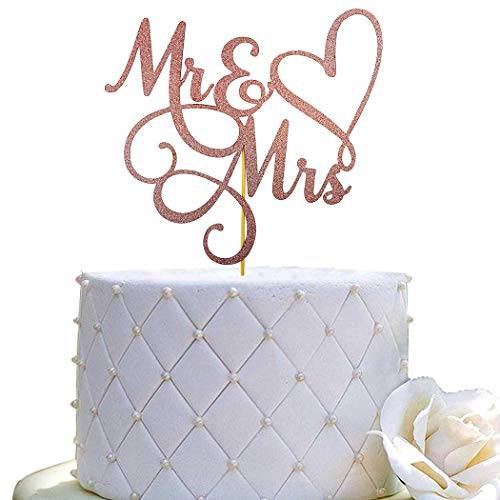 Mr and Mrs Cake Topper, Bride and Groom Sign Wedding, Engagement Cake Toppers Decorations,Double-faced Rose Gold Glitter