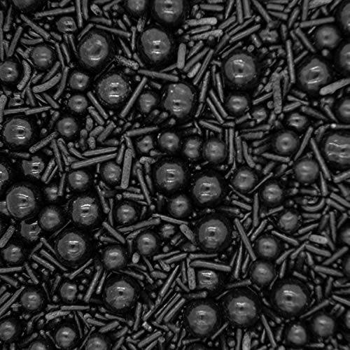 Black Sprinkles for Cake Decorating, Cookie, and Cupcake Baking - Fancy Edible Black Cake Sprinkles and Toppings in Black Colored Candy Sprinkles with Edible Black Pearls