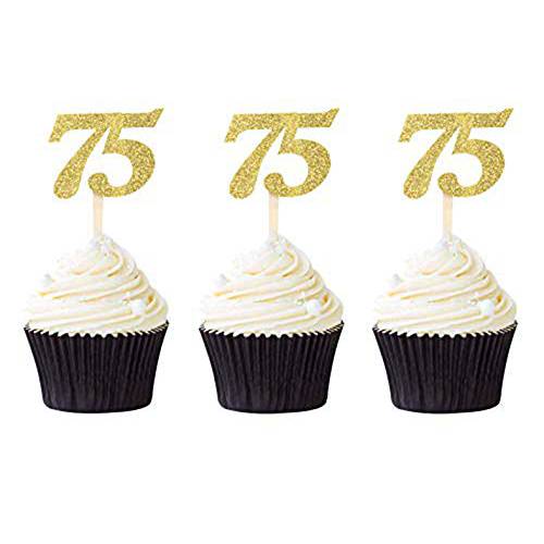 24 PCS Number 75 Cupcake Toppers Gold Glitter 75th Birthday Cupcake Picks Birthday Anniversary Party Decorations Supplies