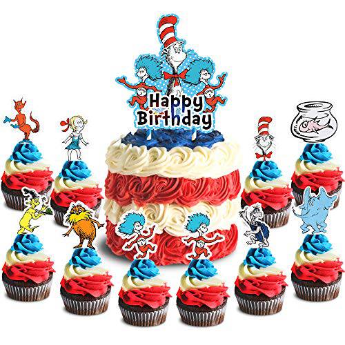 21 Toppers for Seuss Cake Topper, Happy Birthday Doctor Cake Toppers, Cake Decorations for Bday Theme Party