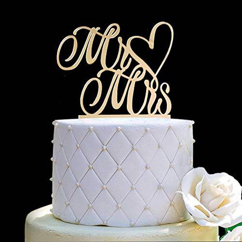 Mr and Mrs Cake Topper, Bride and Groom Sign Wedding, Engagement Cake Toppers Decorations (Mirror Gold Acrylic)