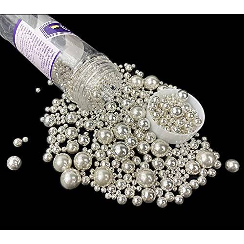 Edible Pearl Sugar Sprinkles Silver Candy 120g/ 4.2oz Baking Edible Cake Decorations Cupcake Toppers Cookie Decorating Ice Cream Toppings Celebrations Shaker Jar Wedding Shower Party Christmas Supplies