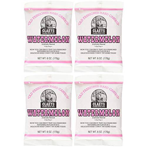 Claeys Old Fashioned Hard Candy, Watermelon, 6 Ounce Pack of 4