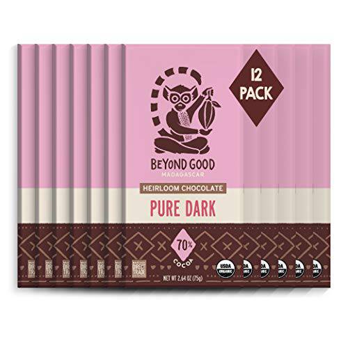 Beyond Good | 70% Pure Dark Chocolate Bars, 12 Pack | Organic, Direct Trade, Vegan, Kosher, Non-GMO | Single Origin Madagascar Heirloom Chocolate