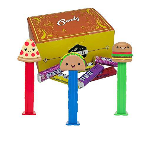 Pez Taco, Pizza, And Cheeseburger Candy Dispensers Set – Pizza Slice, Taco, And Burger Candy Dispenser Set –Pez Food Candy Dispensers with 6 EXTRA Candy Refills | Pizza Party Favors, Grab Bags