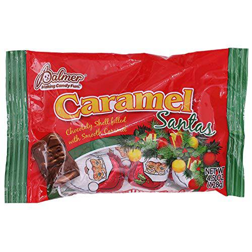 Palmer (1) Bag Caramel Santas - Chocolaty Shell Filled With Smooth Caramel - Individually Wrapped Holiday Candy - Net Wt. 4.5 oz