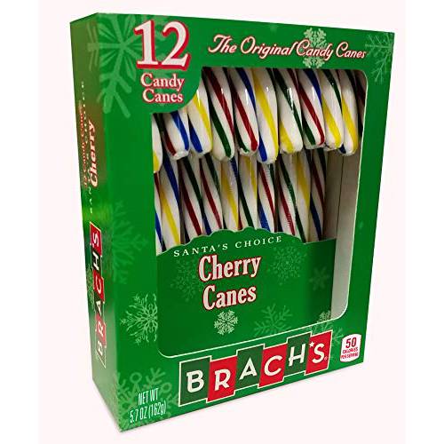Ferrara (1) Box Brach’s Cherry Flavored Candy Canes - 12pc Individually Wrapped Holiday Candy per Box - Net Wt. 5.7 oz