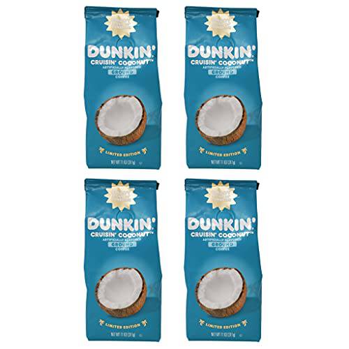 Dunkin Donuts Limited Edition Cruisin Coconut Flavored Ground Coffee - Pack of 4 Bags - 44 oz Total - 11 oz Per Bag - Bulk Dunkin’ Coconut Coffee - 100% Arabica Coffee