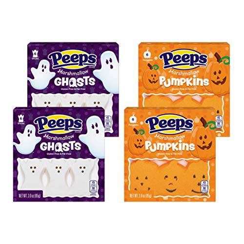 Halloween Peeps Marshmallow Candy Bulk Variety 4 Pack Ghosts and Pumpkins - 2 Ghosts and 2 Pumpkins