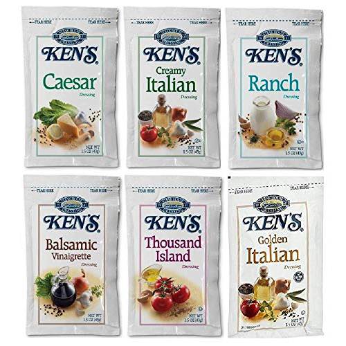 Ken’s Salad Dressing Packets 6 Flavors 1.5 oz. (Caesar, Ranch, Creamy Italian, Balsamic Vinaigrette, Thousand Island and Golden Italian) 3 Packets of Each