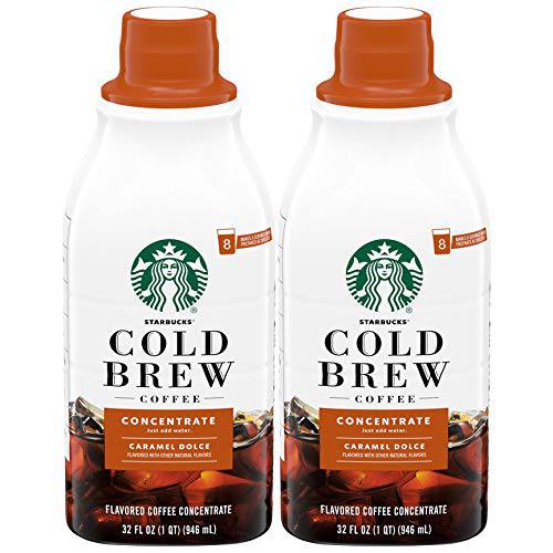 Starbucks Cold Brew Coffee Concentrate, Caramel Dolce, Flavored Coffee Concentrate, Just Add Water, Makes 8 Servings, 32 FL OZ Bottle (Pack of 2 Bottles)