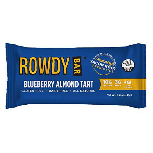 Rowdy Bars Prebiotic Protein Bars with 8g Protein, Collagen & Superfoods - Clean Ingredient Protein Bar - Gluten Free - Blueberry Almond Tart - 12 Count
