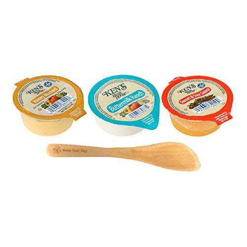 Ken’s Steak House Dressing Single Serve Cups, Honey Mustard, Buttermilk Ranch, and Sweet & Sour Sauce (Pack of 30) - with Make Your Day Sporks