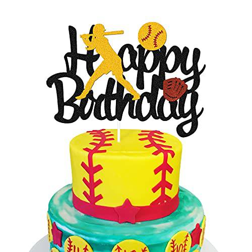 Ohiviaaa Softball Cake Topper,Baseball Cake Topper for Girl Boy Birthday Party Girl’s Softball Pitcher Cake Decor