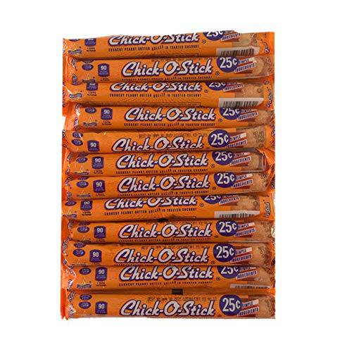Chick-O-Stick Candy Bars | Crunchy Peanut Butter Rolled in Toasted Coconut | .7oz Bars | Pack of 12