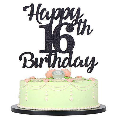 LVEUD 16th Birthday Cake Topper for Happy Birthday, 16 Black Flash 16th Cake Topper，Happy Birthday Cake Topper Cake Ornament (16th)