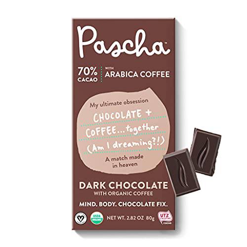Pascha Organic Dark Chocolate Bars 70% Cacao with Arabica Coffee, UTZ, Gluten Free & Non GMO, 2.8 oz, Pack of 10