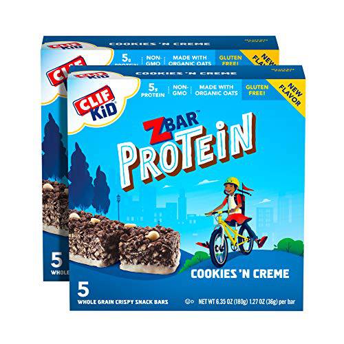 CLIF KID ZBAR - Protein Granola Bars - Cookies and Creme Flavor (1.27 Ounce Gluten Free Bars, Lunch Box Snacks, 10 count)