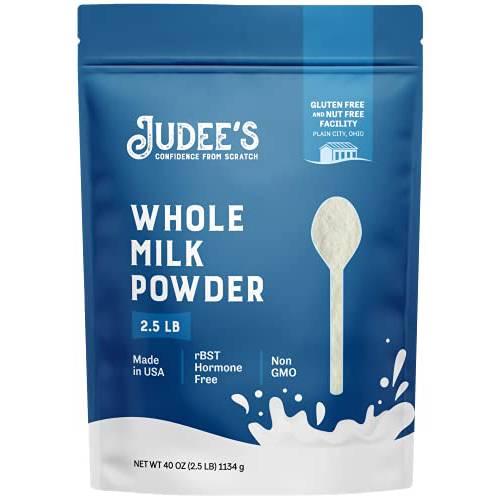 Judee’s Pure Whole Milk Powder 2.5 lb (40oz) - 100% Non-GMO, rBST Hormone-Free, Gluten-Free and Nut-Free - Pantry Staple, Baking Ready, Great for Travel, and Reconstituting - Made in USA