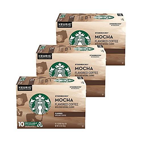 Starbucks Flavored Coffee K-Cup Pods, Mocha Flavored Coffee, Made without Artificial Flavors, Keurig Genuine K-Cup Pods, 10 CT K-Cups/Box (Pack of 3 Boxes)