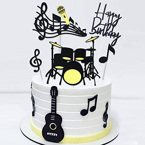 Musical Instruments theme cake topper for birthday CupCake Topper Party Decorations Happy Father Birthday Supplies Decorations Man Birthday(Black)