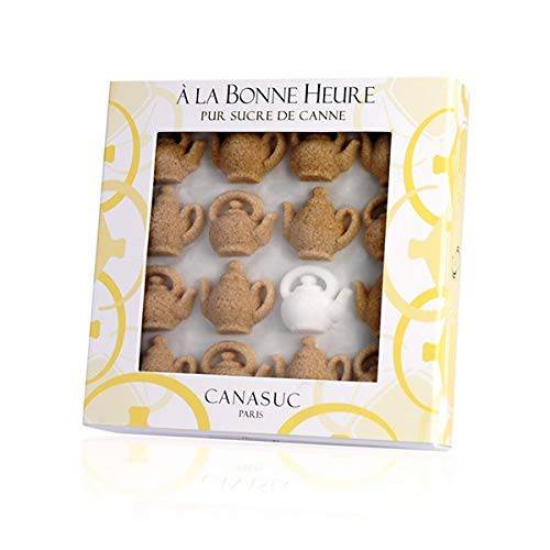 Canasuc Paris, A La Bonne Heure, Pur Sucre de Canne,Window Gift Box of 32 Assorted French Molded Teapot Sugar Pieces, White & Amber, 3.35 Oz