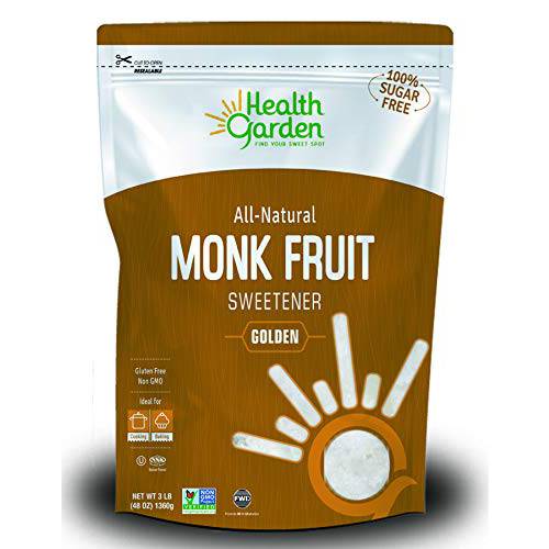 Health Garden Monk Fruit Sweetener, Golden- Non GMO - Gluten Free - Sugar Substitute - Kosher - Keto Friendly (3 lbs)