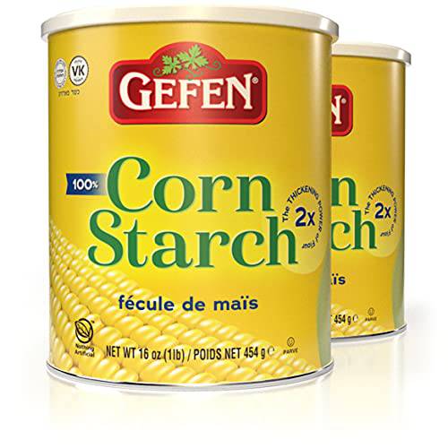 Gefen Corn Starch 100% Pure, 16oz, Resealable Lid, (2 Pack, Total 2 Lbs) Gluten Free Thickener, Just One Ingredient, Cornstarch