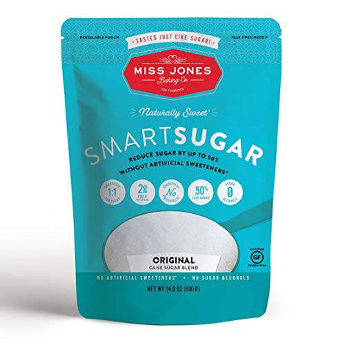 Miss Jones Baking SmartSugar - Cane Sugar Blend Sweetened with Monkfruit - 1:1 Sugar Substitute, 50% Less Sugar (Pack of 1)