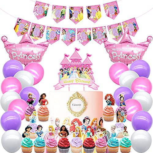 Birthday Decorations for Princess Party Supplies Cake Topper Cupcake Toppers Banner Balloons Set
