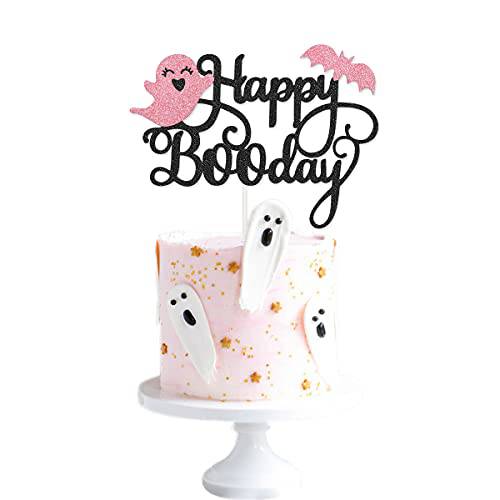 Happy Boo Day Cake Topper Pink and Black Girl Halloween Birthday Cake Topper for Pink Black Girl Halloween Birthday Party Birthday Cake Decorations