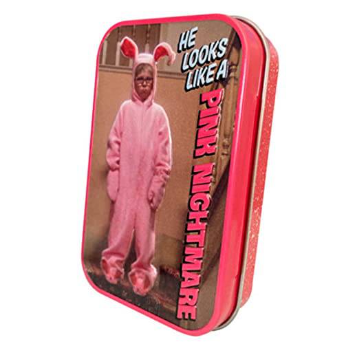 Boston America A Christmas Story inHe Looks Like a Pink Nightmare in Wintergreen Mint Candy - One (1) Collectible Tin - Pink Bunny Shapped Candies