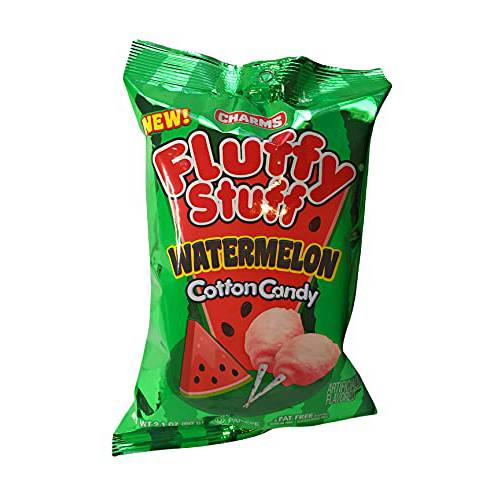 (1) 2.1 oz Bag Charms Fluffy Stuff Watermelon Flavored Cotton Candy -Fat Free, Sodium Free and Cholesterol Free Candy