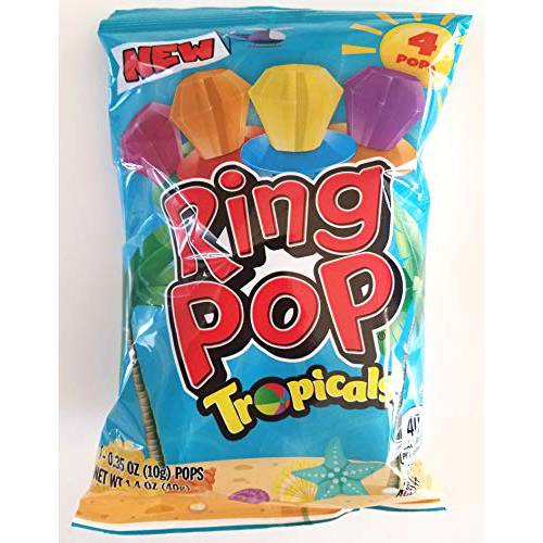 Ring Pop (1 Bag) Tropicals Easter Candy - Net Wt. 0.35 oz / 10 g Per Pop (4 Pops Per Bag)