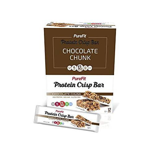 PureFit Protein Bars, Protein Crisp Bar, Chocolate Chunk, Low Calorie, Gluten Free, Non-GMO, Kosher, Tasty - 12g High Protein Snacks -1.4oz (12 Count)
