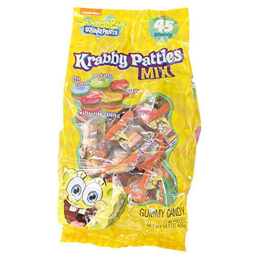 Frankford Nickelodeon SpongeBob Squarepants Krabby Patties Gummy Candy, Individually Wrapped Gummy Burger, 45 Count Mixed Bag (Pack of 1)