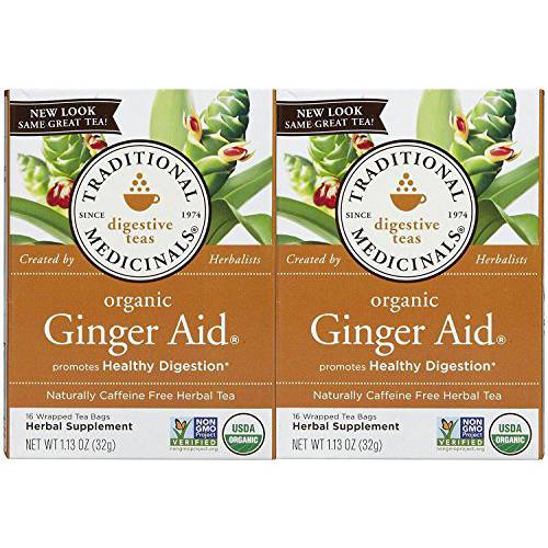 Traditional Medicinals Organic Ginger Aid Herbal Tea, Promotes Healthy Digestion, 16 Count (Pack of 2)