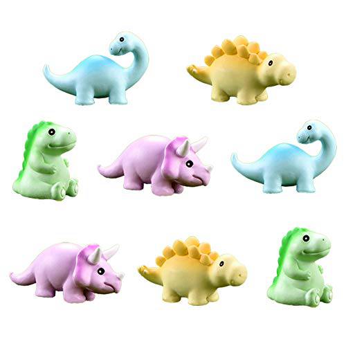 Resin Dinosaur Cake Toppers 8 Pcs Miniature Dinosaur Toy Figurines Collection Playset for Succulent Planter Moss Landscape DIY Decoration