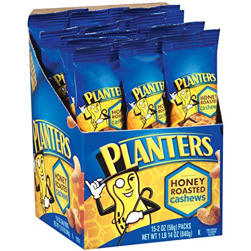 Planters Cashews Super Tube Nuts, Honey Roasted, 15-Count, 2 Ounce
