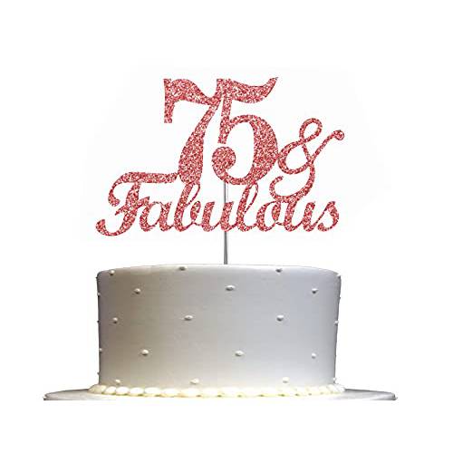 Fabulous & 75 Rose Gold Glitter Cake Topper, 75th Birthday Party Decorations Ideas, Premium Quality Decoration, Sturdy Doubled Sided Glitter, Acrylic Stick. Made in USA