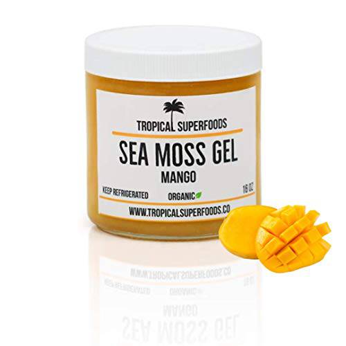 Tropical Superfoods 100% Wildcrafted Irish Sea Moss Gel with Mango 8oz | Organic | Premium Quality | Irish Sea Moss | NON GMO | NO Sugar Added | Irish Moss Gel 8oz