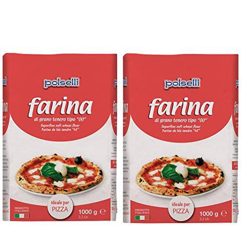 00 Pizza Flour, Double Zero, Dough, Soft Wheat, All Natural, Unbleached, Not Bromated, 2 pack x 1 kg (2.2 lbs) Polselli