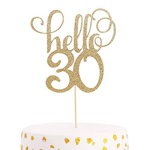 Hello 30 Glitter Cake Topper - 30th Wedding Anniversary Cake Topper, Party Cake Decoration，30ish, Happy 30th Birthday，Photo Props