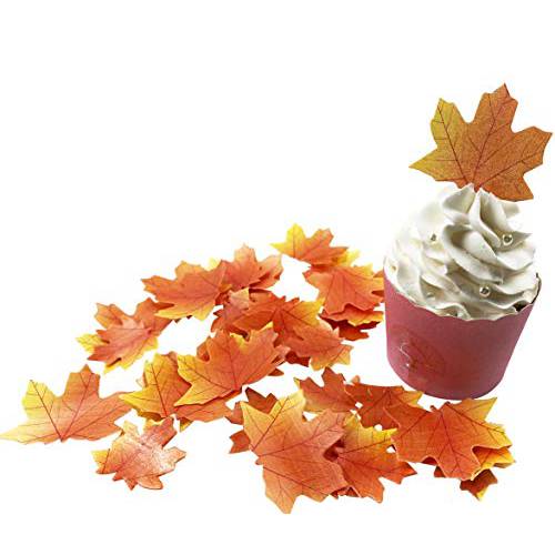 Edible Fall Leaves Set of 35 Cake Decorations, Autumn Maple Leaf Cupcake Topper