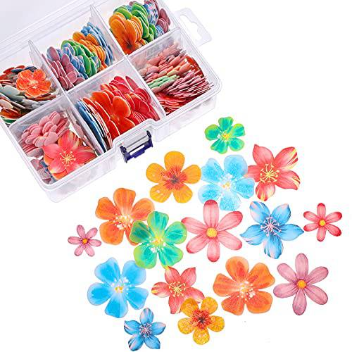 314 Pieces Flowers Cupcake Toppers Wedding Cake Wafer Flowers Cupcake Toppers Birthday Party Food Decoration Mixed Size and Colors