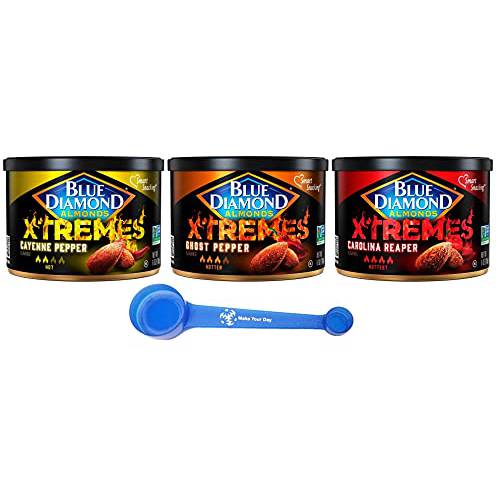 Blue Diamond Almonds Xtremes, Cayenne Pepper, Ghost Pepper, and Carolina Reaper, 6 Ounce (Pack of 3) - with MYD Bag Clip