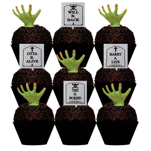 CakeSupplyShop Tombstones & Grabbing Hands Halloween Spooky -12pk Cupcake / Desert / Food Decoration Topper Picks